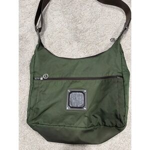 Longchamp Olive Green Nylon‎ Hobo Crossbody Bag Leather Trim Adjustable Strap